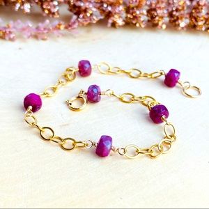 Genuine Ruby Gemstone Gold Bracelet Dainty Gold